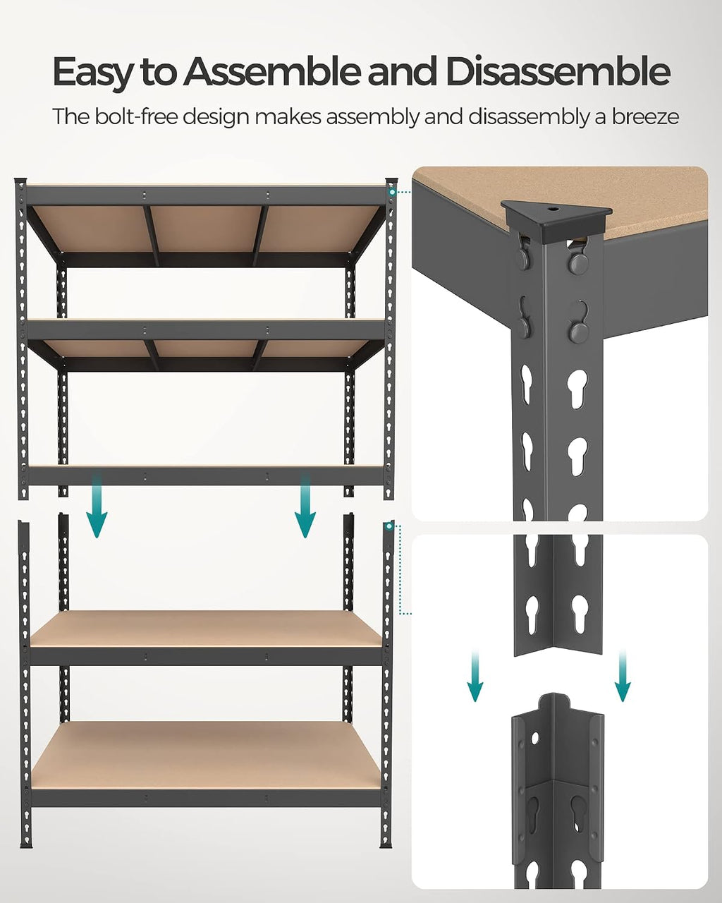 SONGMICS 5-Tier Storage Shelves, Load 2310 lb, Set of 2 Garage Storage, Boltless Assembly, Adjustable Shelving Unit, 23.6 x 47.2 x 70.9 Inches, for Study Shed Basement, Gray UGLR600G02