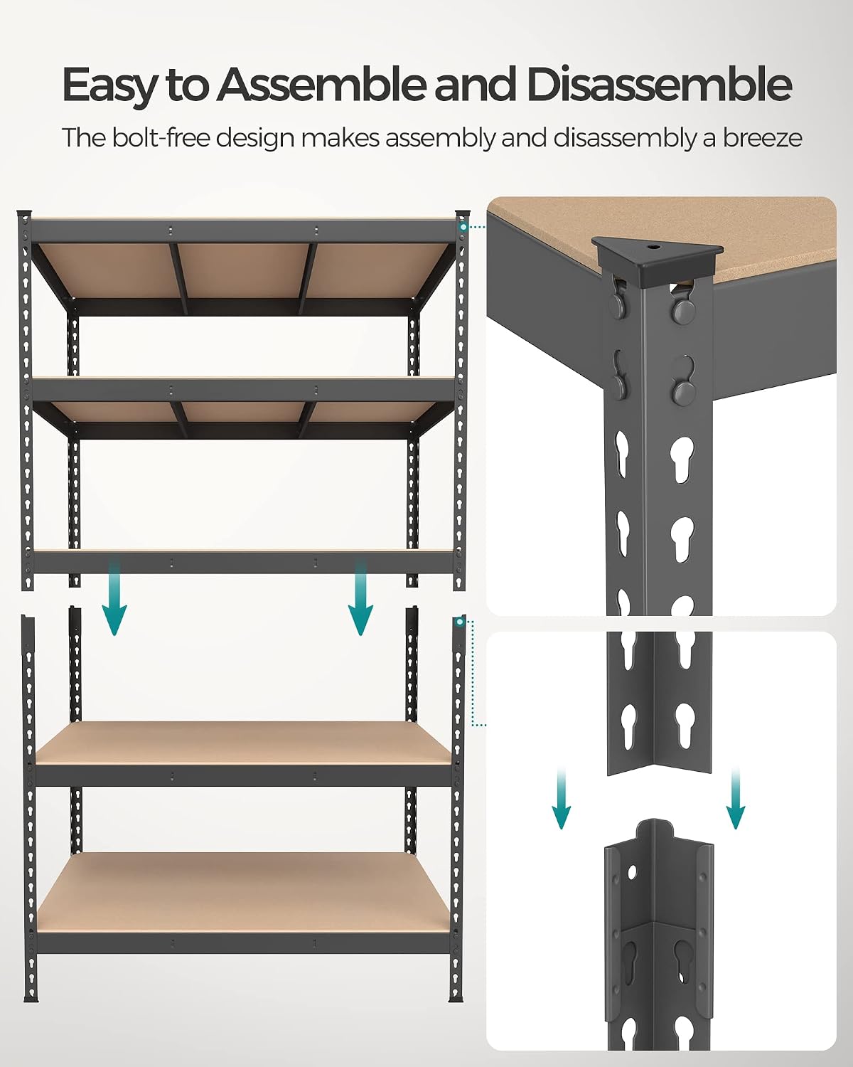 SONGMICS 5-Tier Storage Shelves, Load 2310 lb, Set of 2 Garage Storage, Boltless Assembly, Adjustable Shelving Unit, 23.6 x 47.2 x 70.9 Inches, for Study Shed Basement, Gray UGLR600G02