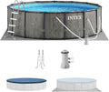 Intex Greywood Prism Frame 15' x 48' Round Above Ground Outdoor Swimming Pool Set with 1000 GPH Filter Pump, Ladder, Ground Cloth, and Pool Cover