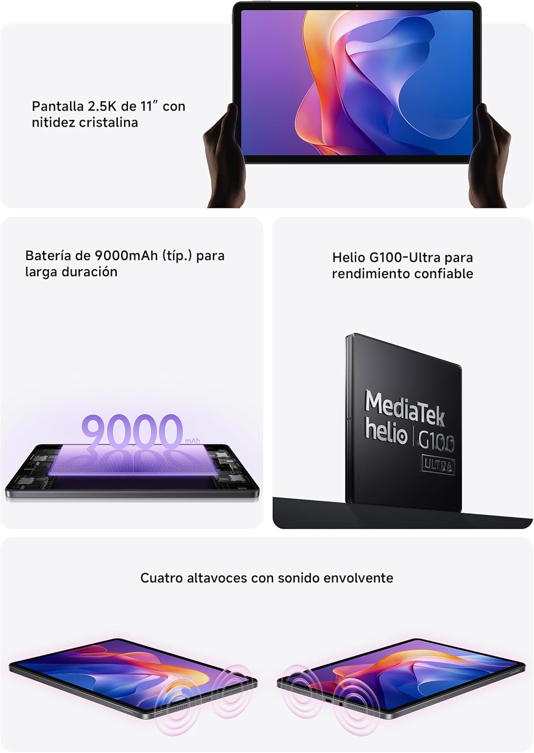 XIAOMI Redmi Pad 2 Only WiFi + Case (No Calls or Text) 11' 2.5K Octa Core 4 Speakers Global ROM 9000mAh Bluetooth 5.3 8MP Model 25040RP0AL (Gray + Case Cover, 128GB + 4GB)