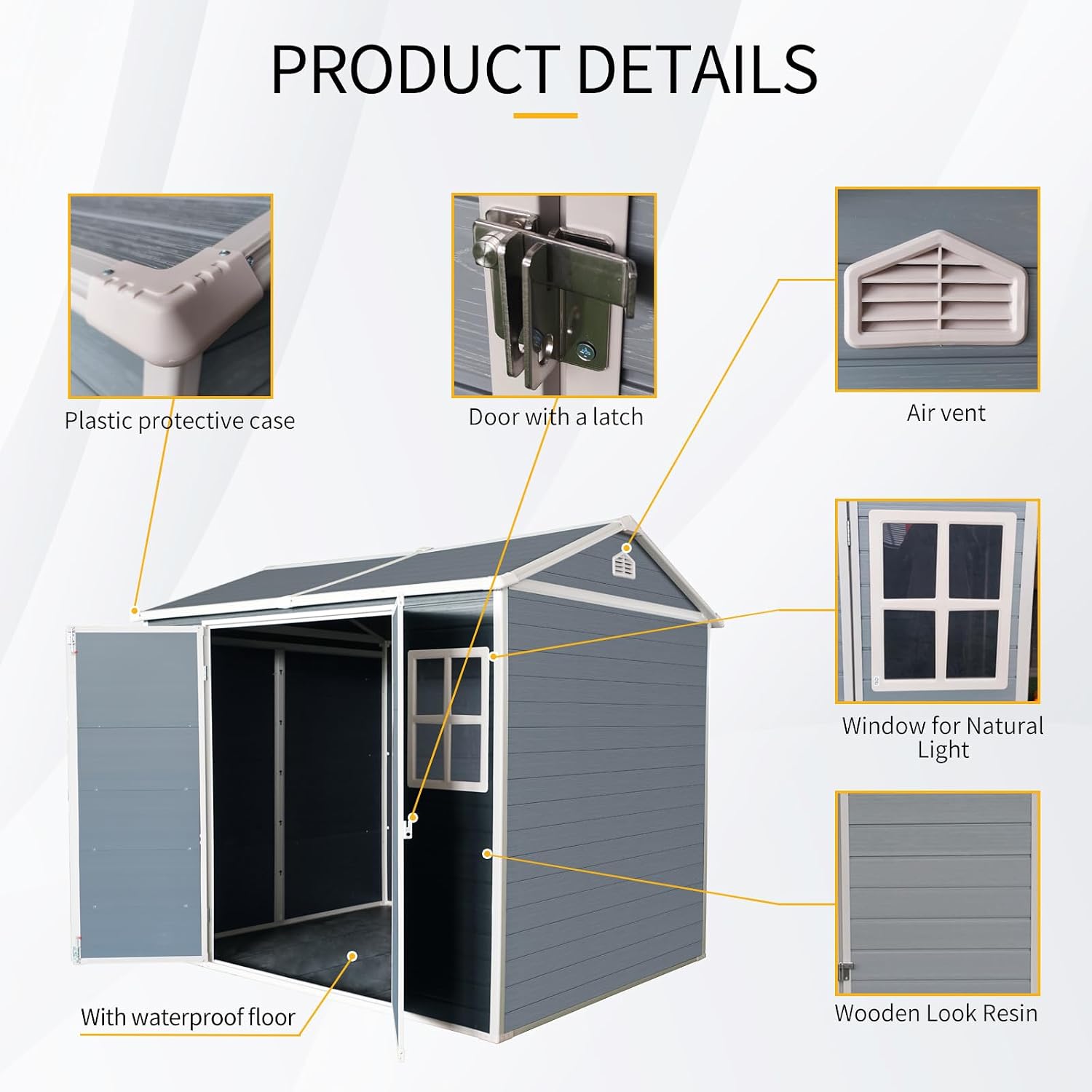 Ball & Cast 6x8 FT Resin Outdoor Storage Shed,Waterproof Garden Organizer Tool House with Floor & Two Windows,Backyard Cabinet w/Lockable Door and Ventilation,Shelter for Car,Bike,Lawnmower,Grey