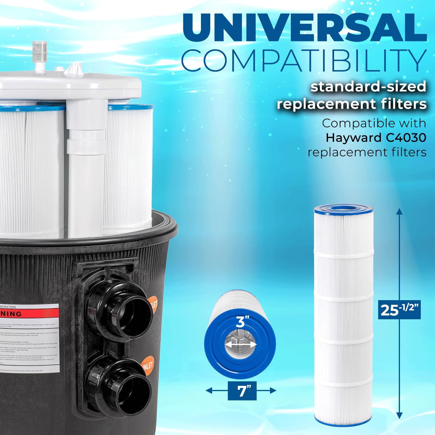XtremepowerUS 425 SQ/FT Pool Cartridge Filter In-Ground Above Ground Swimming Pool and Spa Filter System (4-Pieces Filter Set) 2' Inlet/Outlet Fitting