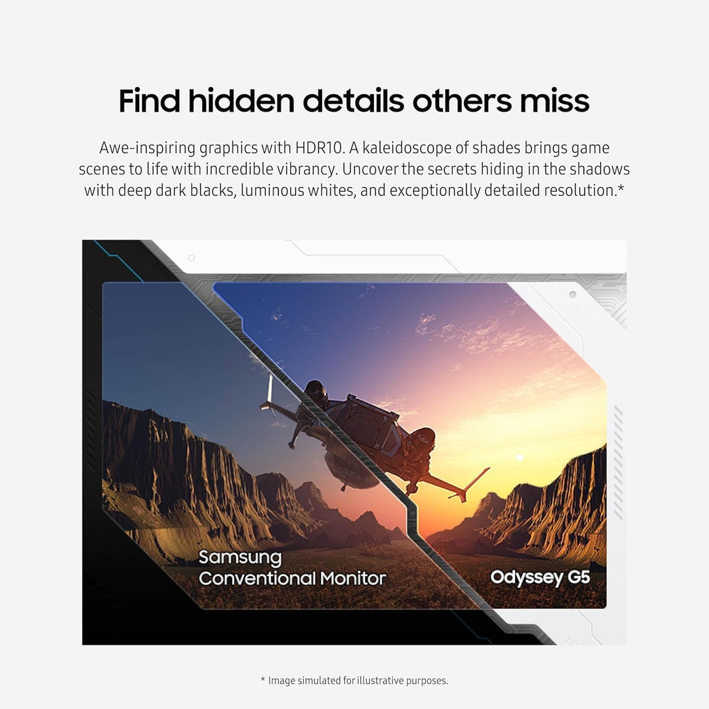 Samsung 27' Odyssey G5 QHD Gaming Monitor | 165Hz, 1ms | 1000R Curved VA Panel | AMD FreeSync, HDR10 | Minimized Eye Strain | w/Hdmi