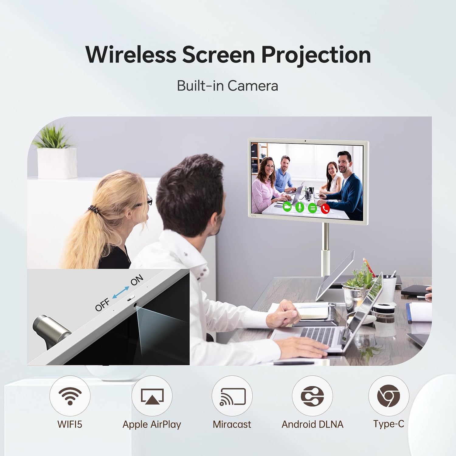 KTC 27' MEGAPAD 1080p Portable TV Touchscreen Monitor, EDLA-Certified Android 14 8G RAM +128G Storage Octa-core CPU Qualcomm Remote Control 9500mAh Battery Full Swivel Rotation Camera