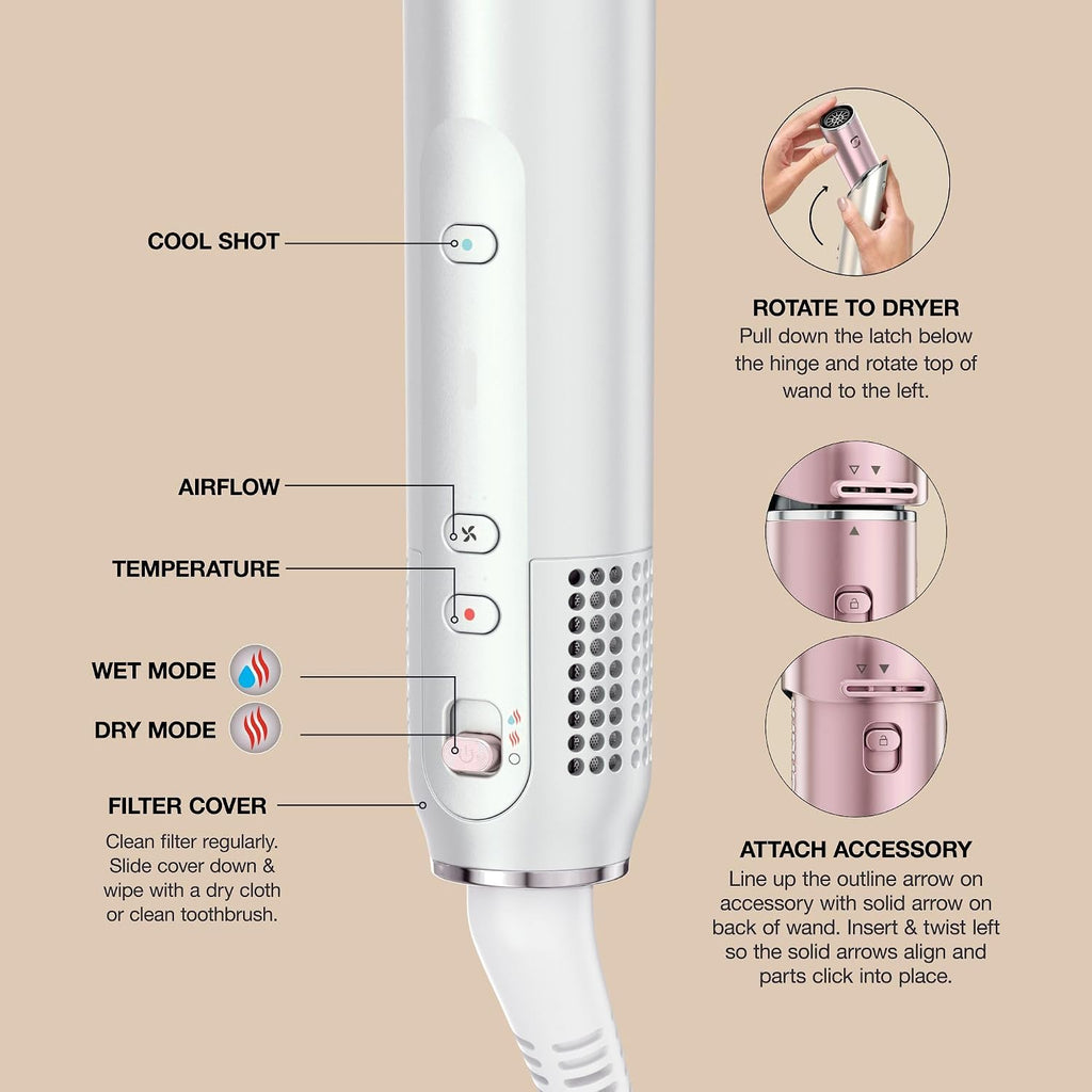 Shark Glam Ceramic & Powerful Air Styling & Drying System, with Silki Straightener & Glossi Air Glosser, for Drying, Curling, Air Straightening & Glossing, Pink, HD6051SPK (Straight & Wavy Hair)