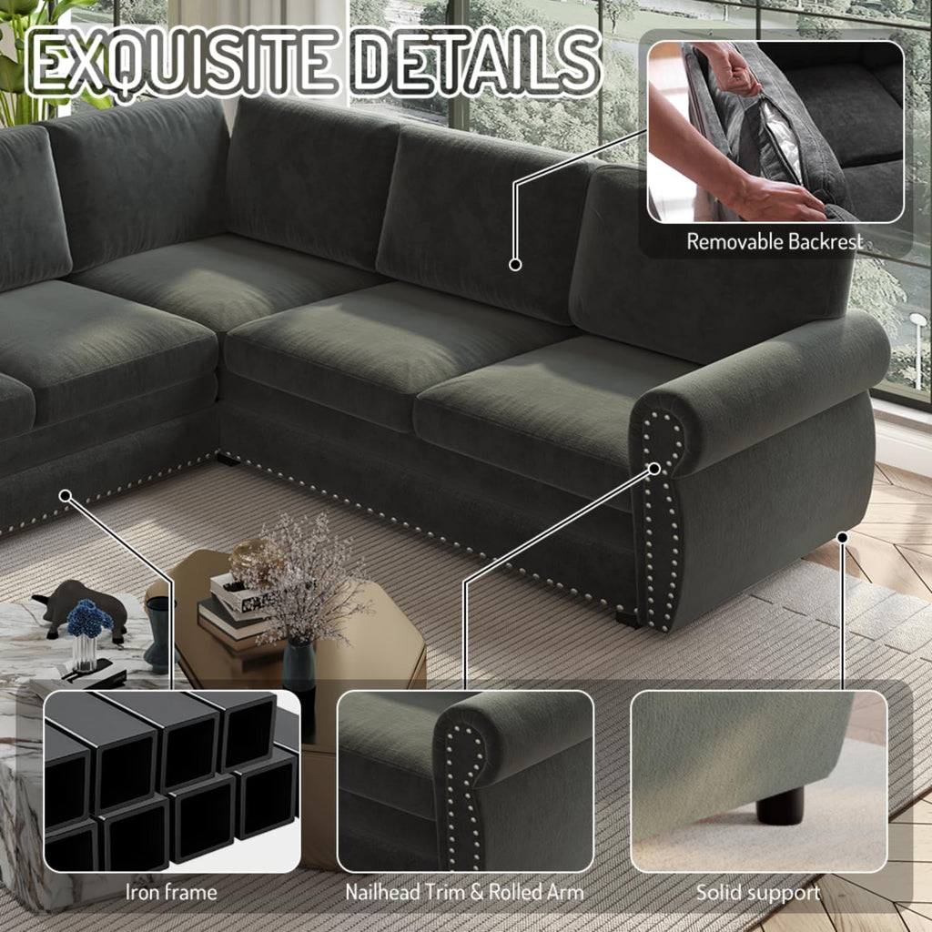 88.2' Sectional Sleeper Sofa with Pull Out Bed - Oversize L-Shaped Convertible Sleeper Couch Bed, Button Tufted Chesterfield Sofa, Chenille Vintage Couches for Living Room(4-Seater, Dark Grey)