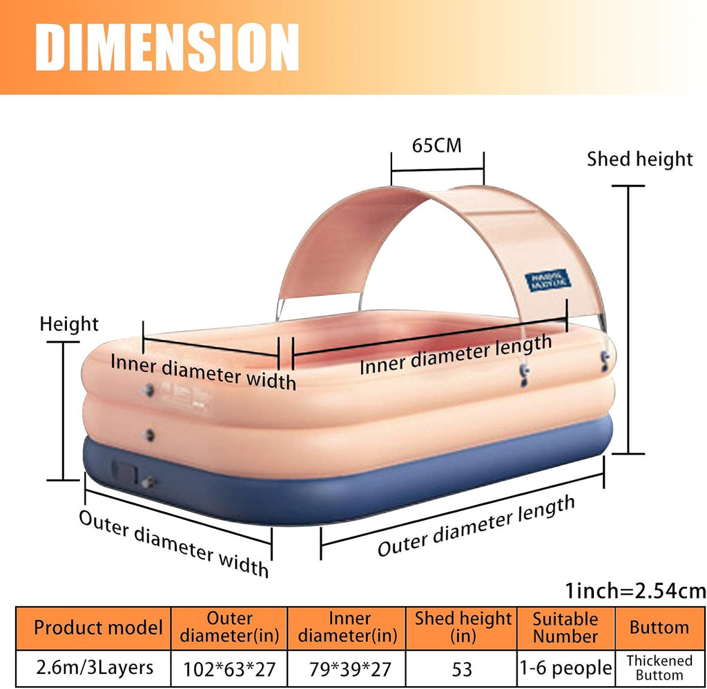 YUEWO Inflatable Swimming Pool with Canopy Outdoor Above Ground Portable Pool for Adults Blow Up Pool for Family Garden Backyard (Pink, 260x160x68cm/102x63x27inch)