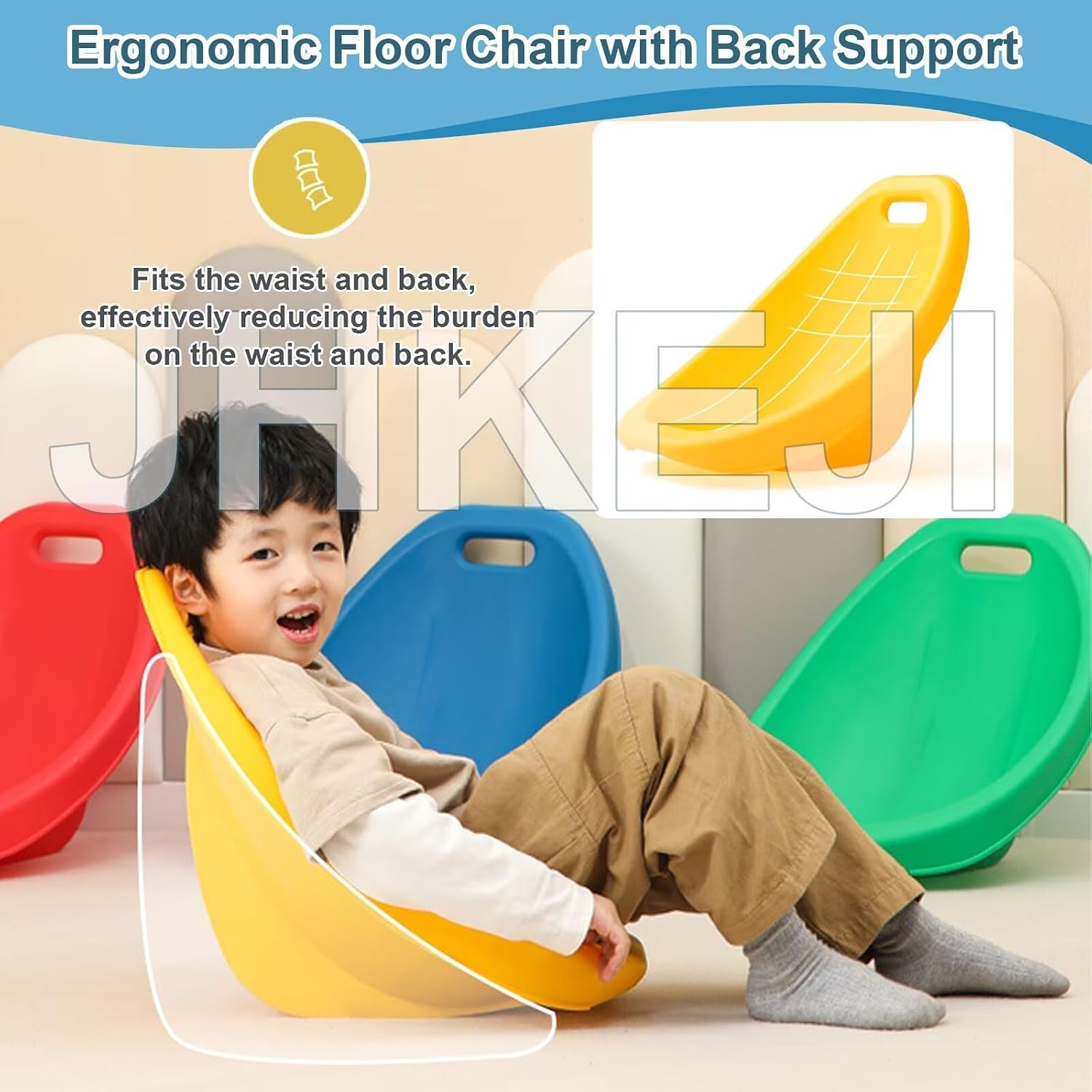 Scoop Rocker Chairs, Flexible Seating for Classroom Elementary, Portable Floor Seating for Classroom, Plastic Reading Chair with Back Support, Blue Egg Chair Sensory Wobble Chairs, 4 Pcs