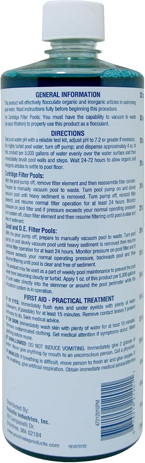Pool Mate 1-Quart 12-Pack Premium Drop Down Liquid Flocculant, Pool Clarifier, Made in USA