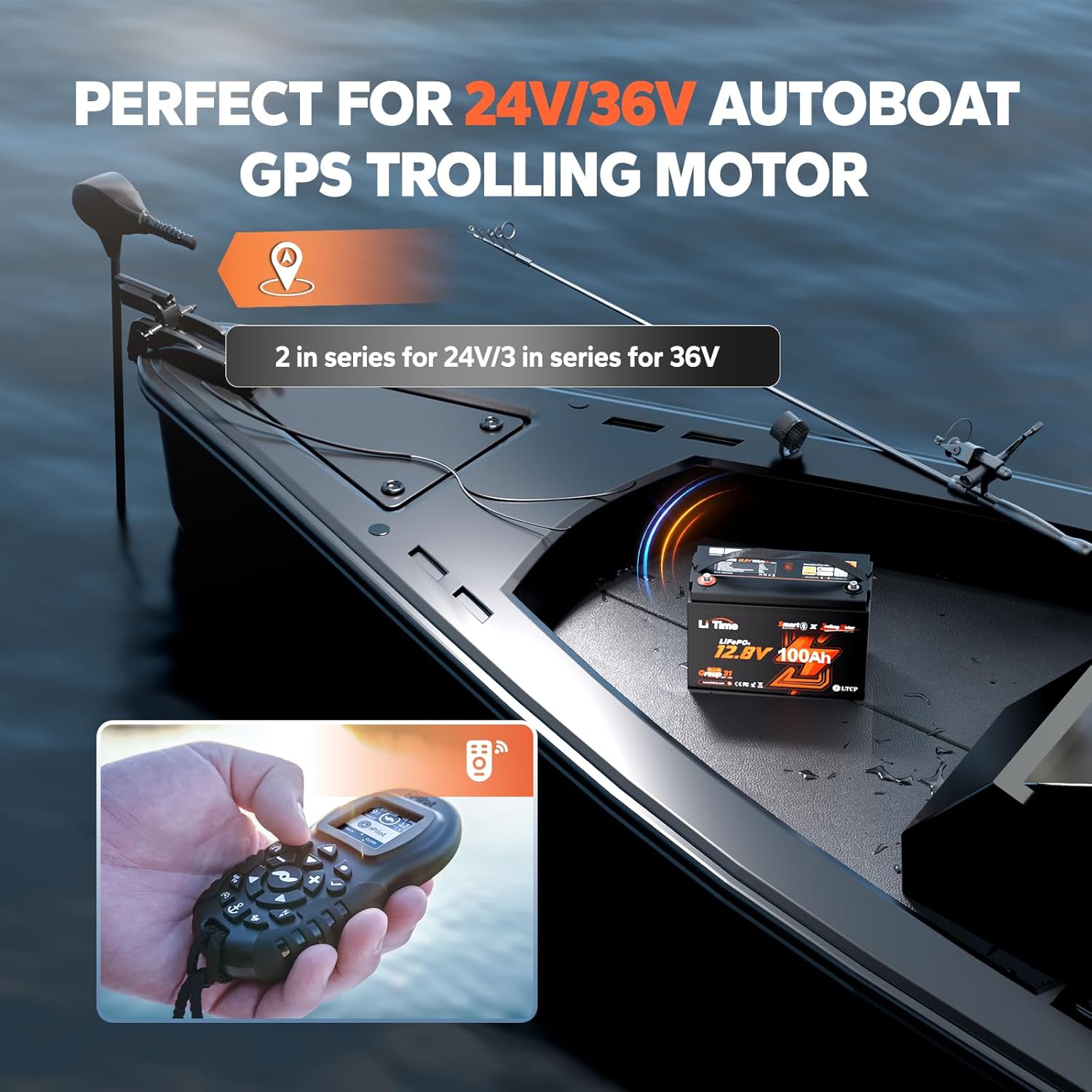 Litime 12V 100Ah Trolling Motors LiFePO4 Battery (Group 31), 12 Volt Bluetooth Lithium Batteries, Max. 15000 Deep Cycles, 100A BMS, Low-Temp Protection for Marine, Boat, Yacht, RV, Solar (2-Pack)