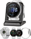 Garmin Forerunner 165 GPS Smartwatch, Mist Gray/Whitestone | AMOLED Display, Daily Workouts, PacePro | Signature Series Modern Power Stand Bundle
