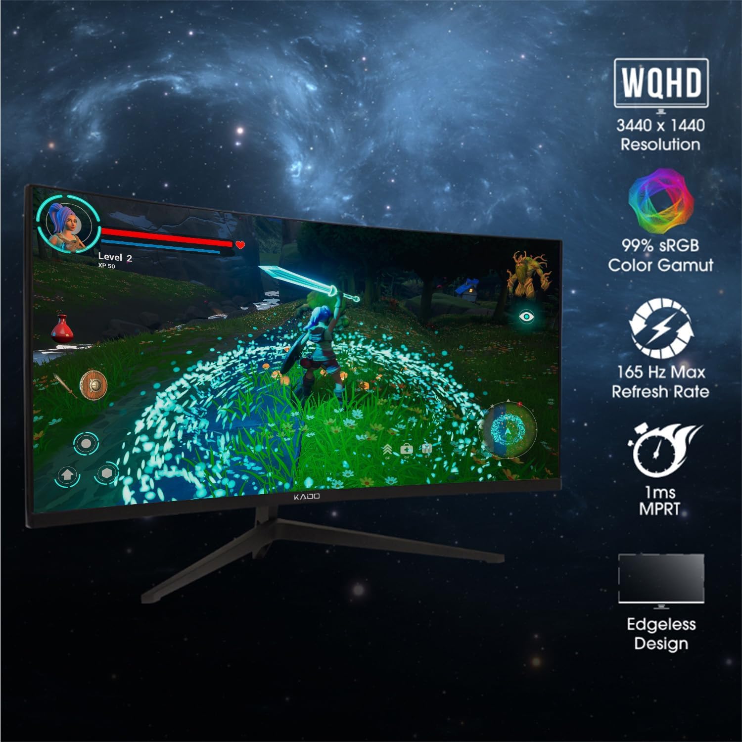Kado Dual Gaming Monitor Setup - 2-Pack 34' Curved 1500R 165Hz 1ms Ultrawide 21:9 3440x1440 WQHD Computer Monitor, Stacked Gaming AMD FreeSync Premium, VESA Mount HDMI DisplayPort Built-in Speakers