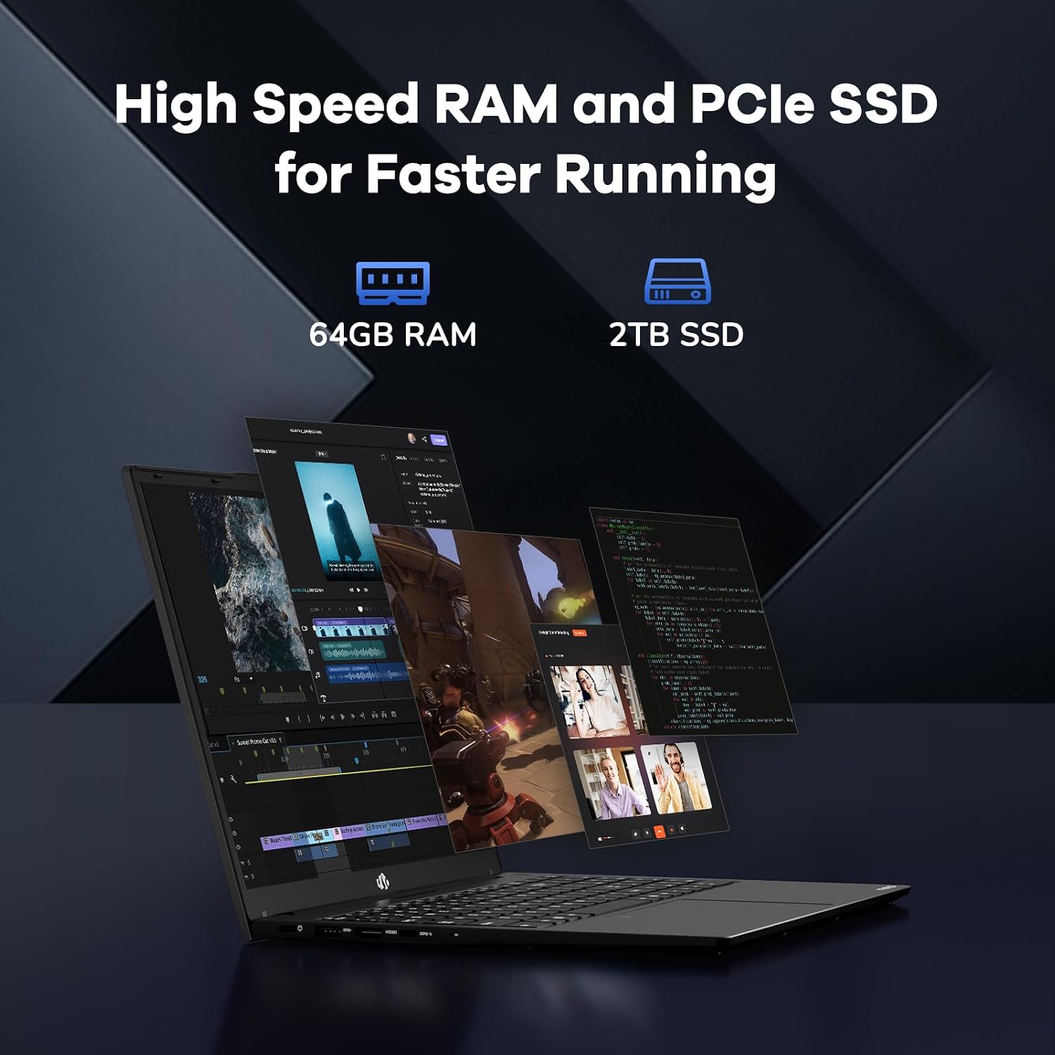NIMO 15.6' FHD lPS-Business-Laptop, 8 Cores Intel i5-12450H 64GB RAM 2TB SSD (Beat i7-11800H, Up to 4.4 GHz) Student Computer with 100W Type-C Fingerprint Backlit Keyboard WiFi-6 Numpad Win 11