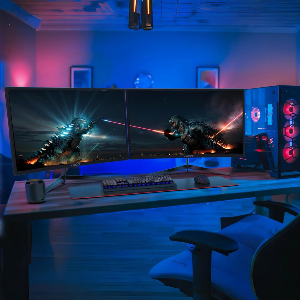 Kado Dual Gaming Monitor Setup - 2-Pack 24' 180Hz 1ms Curved 1500R 1920x1080, AMD FreeSync Premium, Panoramic Gaming Multi-View Split Screen Streaming, VESA Mount HDMI DisplayPort Built-in Speakers