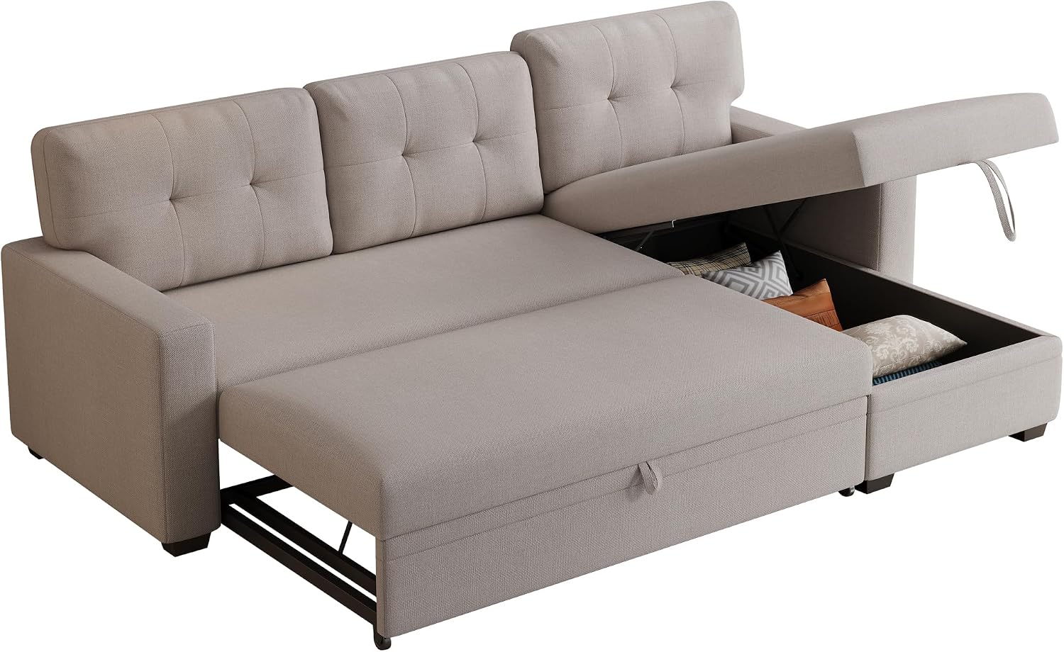 Ball & Cast Convertible Sectional Sleeper Sofa Bed L Shaped,4 in 1 Pull Out Couch with Reversible Storage Chaise & Removable Back Cushions,Sleeper Corner Pull Out Sofa Bed Couch for Living Room,Office