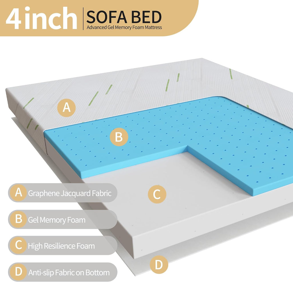4 Inch Replace Pull Out Sofa Queen Mattress,Queen Size Sleeper Sofa Mattress,Ultra Soft Removable Cover, Non-Slip Bottom, Supportive Seat Pad for RV, Bed, Dorm 58 * 72 * 4 in.