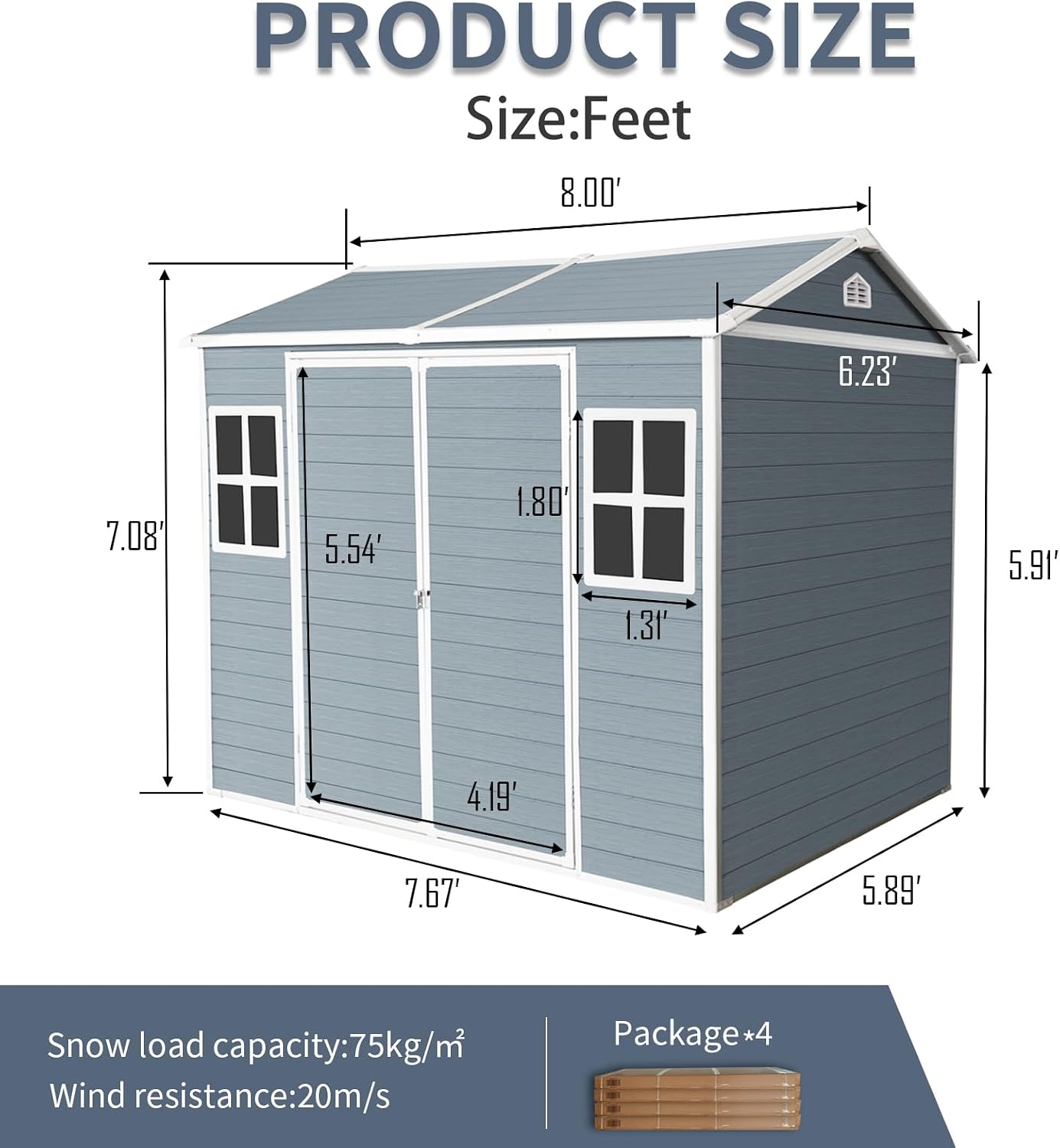 Ball & Cast 6x8 FT Resin Outdoor Storage Shed,Waterproof Garden Organizer Tool House with Floor & Two Windows,Backyard Cabinet w/Lockable Door and Ventilation,Shelter for Car,Bike,Lawnmower,Grey