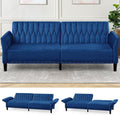 77' Velvet Sofa Bed with Adjustable Armrests and Backrests,Tufted Convertible Futon Couch with Nailhead Trim, Loveseat Modern Velvet Sleeper Sofa for Living Room,Bedroom,Office,Blue