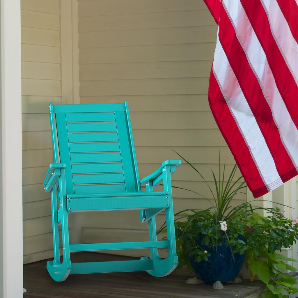 GREENVINES Outdoor Rocking Chairs | Set of 4 | Porch Rocker | HDPE Plastic | Aqua | Oversized Rockers | High Back | Big & Tall | Ladder Back | for Patio Outside Backyard Balcony Garden