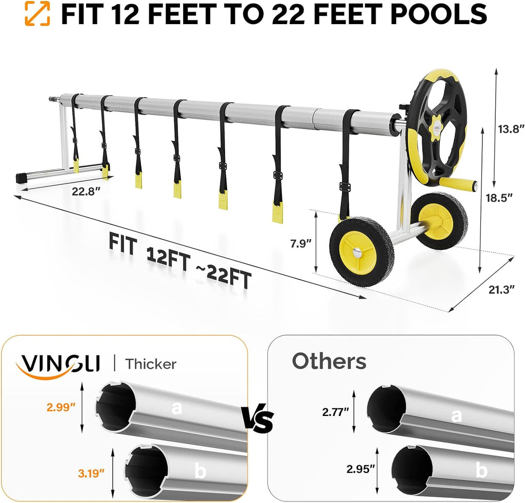 VINGLI Pool Cover Reel Set Solar Pool Cover Reel for Inground Swimming Pool, Aluminum Solar Swimming Inground Cover Blanket Reel (Upgrade) (21 FT)