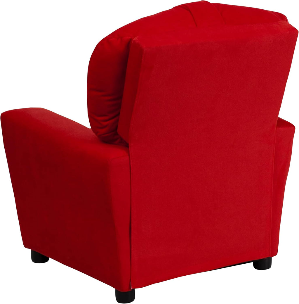 Flash Furniture Chandler Microfiber Kids Recliner with Cup Holder and Safety Recline, Contemporary Reclining Chair for Kids, Supports up to 90 lbs., Red