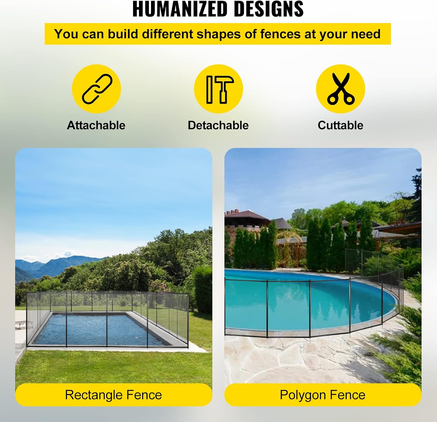 Happybuy Pool Fence, 4FTx 48FT DIY Pool Fences for Inground Pools, Removable Child Safety Pool Fencing, Swimming Pool Fence in Ground for Kids Safety, Black Pool Mesh to Protect Kids