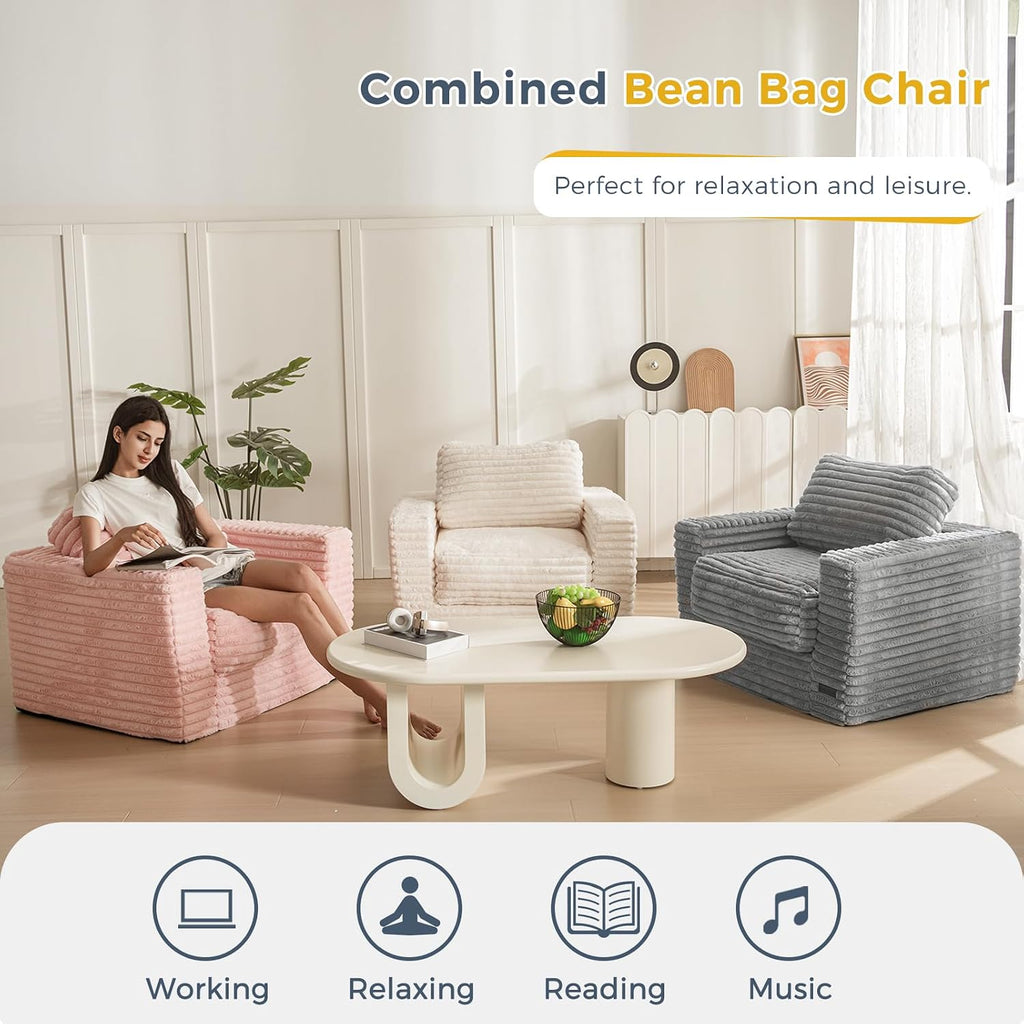 MAXYOYO Bean Bag Chair for Adults, Upholstered Floor Sofa with Pillows and Armrests, Bean Bag Sofa Plush Chair Couch for Bedroom Living Room, Dark Grey