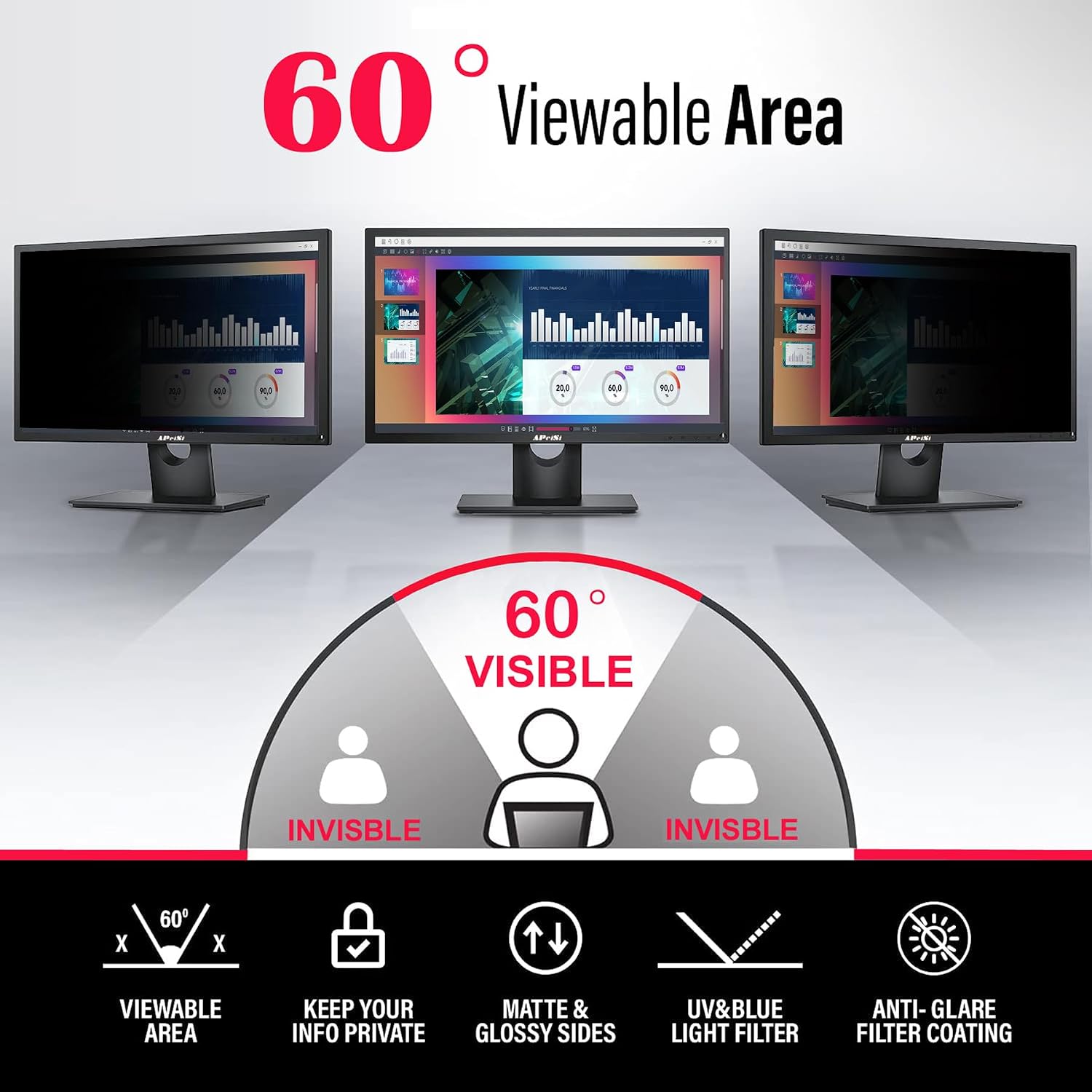 45 Inch Privacy Screen Filter for 32:9 Curved Ultrawide Gaming Monitor | Privacy Shield | Anti Glare | Anti-Blue Light | Eye Protection | Anti Spy | Computer Security Private Filter Protector