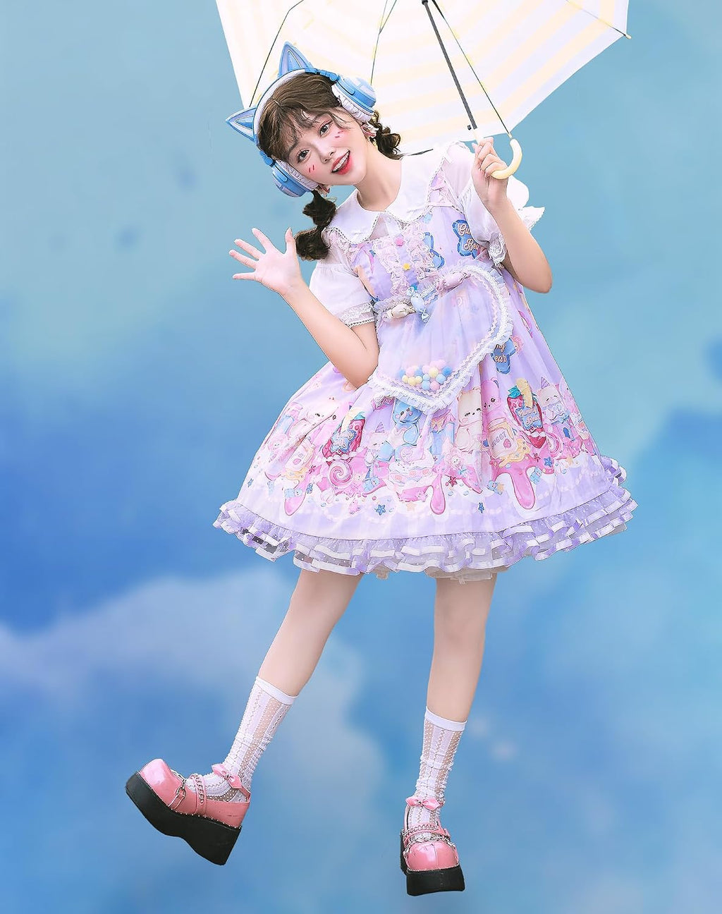 YOWU Cat Ear Headphones CE, Wired/Wireless Blue Gaming Headsets with Seamless Live Sound Experience for PC/PE/Switch/PS4/PS5, Built-in Mic & Customizable RGB Light Effect for Anime Lovers