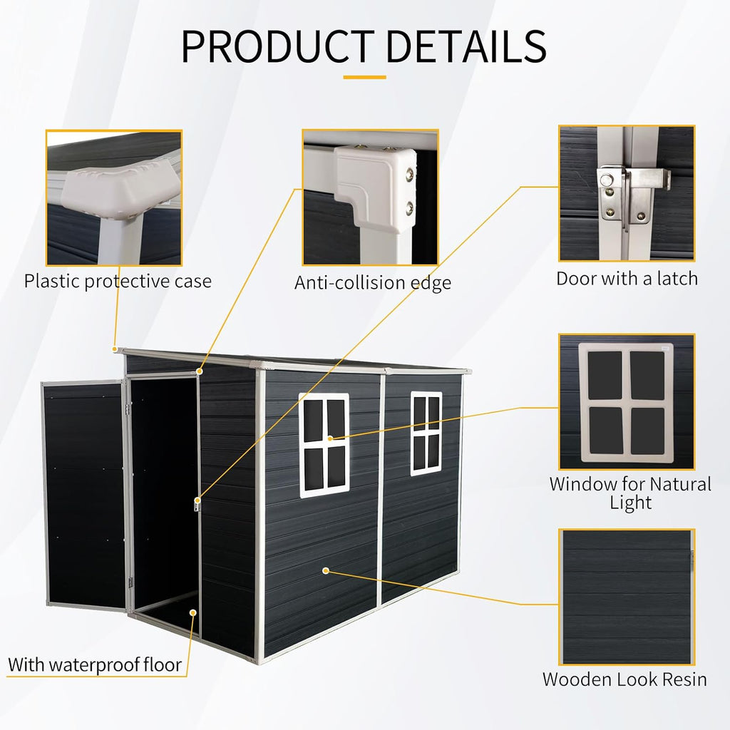 Ball & Cast 8x4 FT Resin Outdoor Storage Shed with Waterproof Floor and 2 Window,Garden Organizer Tool House w/Lockable Doors & Ventilation,Cabinet for Patio,Lawn,Black