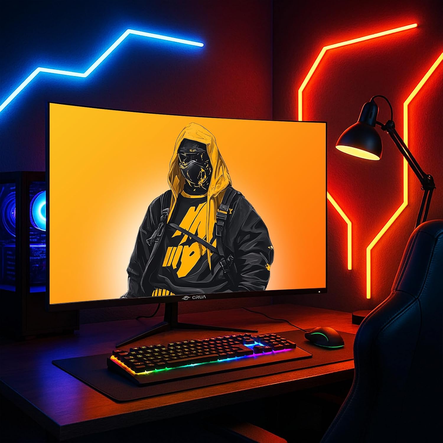 CRUA 32' Curved Gaming Monitor, 2K QHD 2560x1440, 144Hz/165Hz VA Display, 1800R Screen, 120% sRGB, AMD FreeSync, Low Blue Light, HDMI& DP, Wall Mountable PC Monitor for Gaming, Streaming & Work- Black