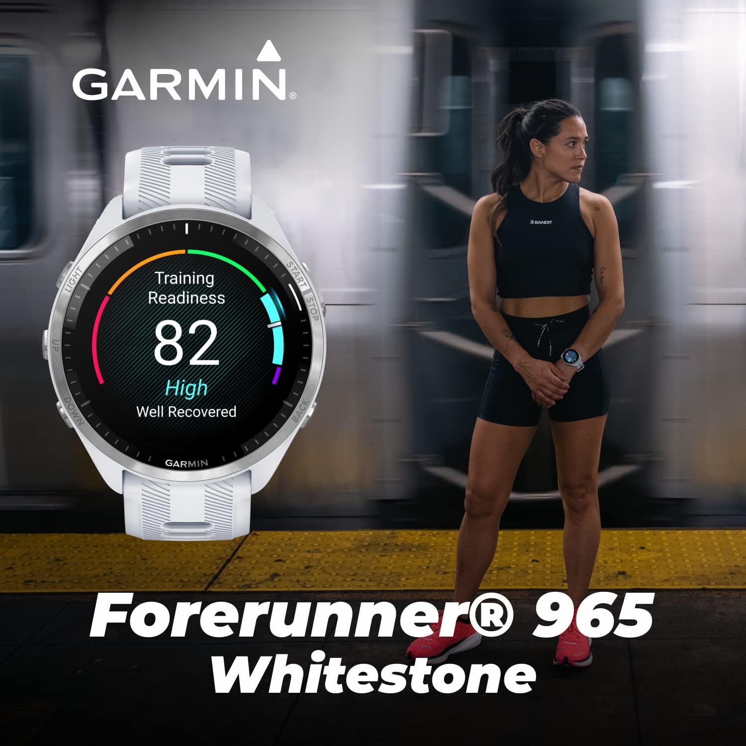 Garmin Forerunner 965 Premium GPS Running and Triathlon 47mm Smartwatch with AMOLED Touchscreen Display, Titanium Bezel Whitestone Silicone Band White Earbuds Bundle, White +Wht EarBuds