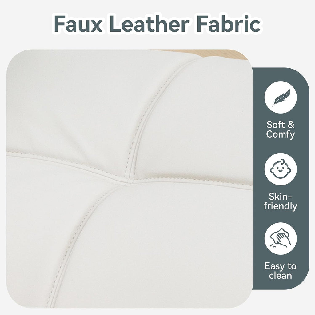 Futon Sofa Bed Convertible Couch, White Faux Leather Sofa Bed with Memory Foam, Adjustable Backrest & Armrests, Multifunctional Small Loveseat Sleeper Sofa for Living Room, Apartment, Office