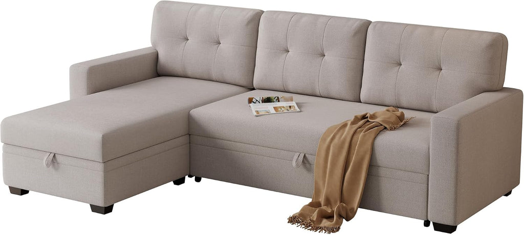 Ball & Cast Convertible Sectional Sleeper Sofa Bed L Shaped,4 in 1 Pull Out Couch with Reversible Storage Chaise & Removable Back Cushions,Sleeper Corner Pull Out Sofa Bed Couch for Living Room,Office
