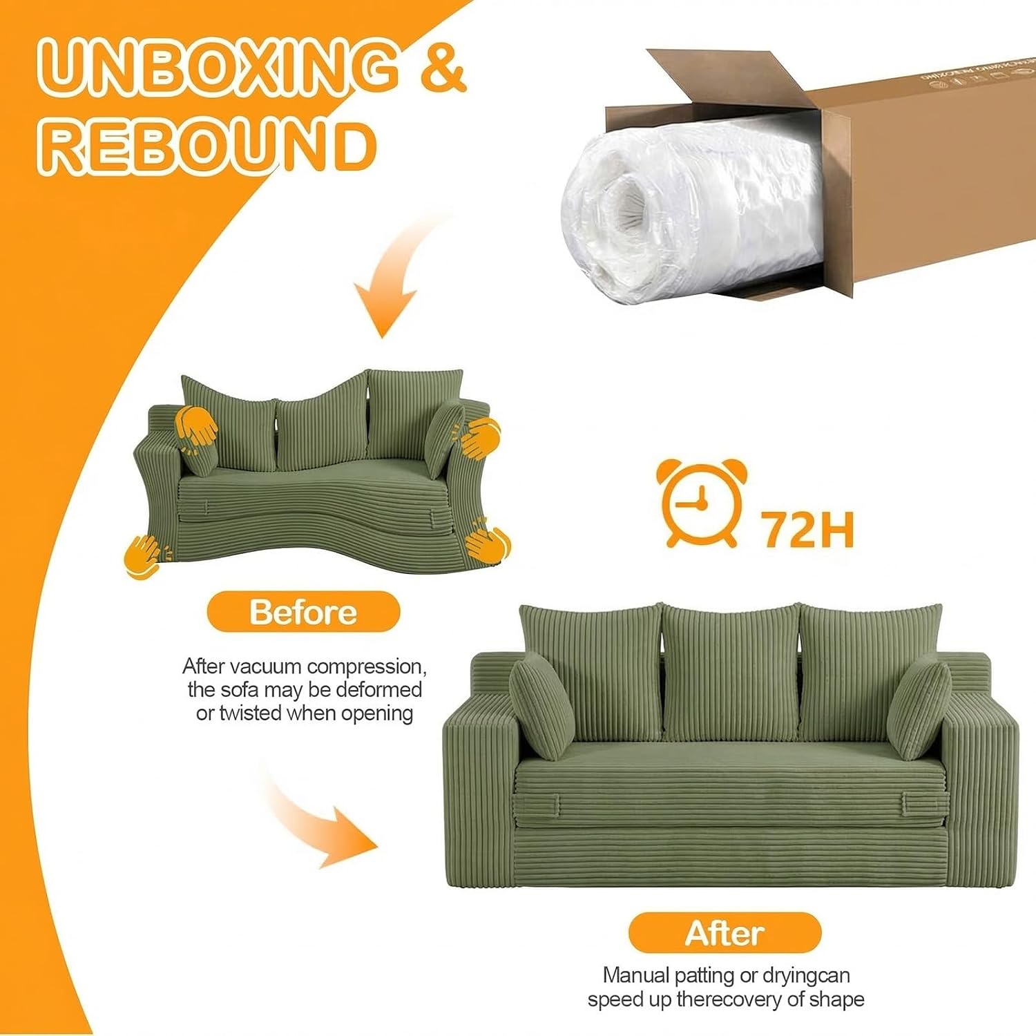 Oversize Loveseat Boneless Convertible Sofa Bed, Folding Floor Futon Sleeper Sofa Queen Size Couch Bed- Boneless Foldable Couch, Corduroy Pull Out Sofa Bed with 5 Pillows for Living Room & Bedroom