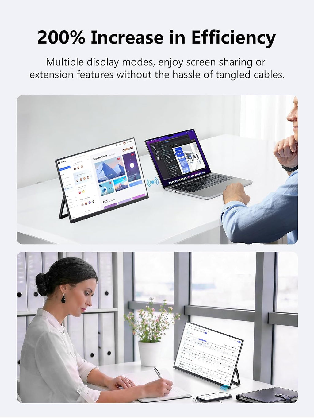 Wireless Portable Monitor with Battery, Wireless Monitor for Laptop-15.6' 1080P FHD Travel Monitor for Laptop, Support AirPlay Miracast for Windows/Mac/Android/iOS