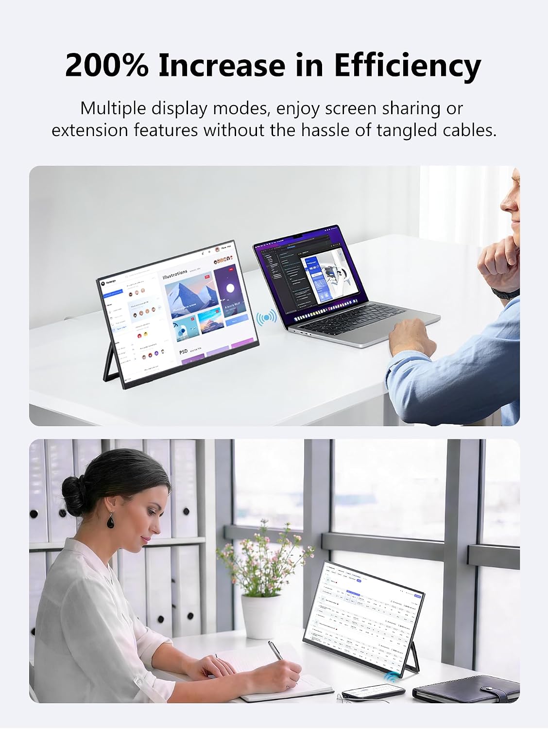 Wireless Portable Monitor with Battery, Wireless Monitor for Laptop-15.6' 1080P FHD Travel Monitor for Laptop, Support AirPlay Miracast for Windows/Mac/Android/iOS