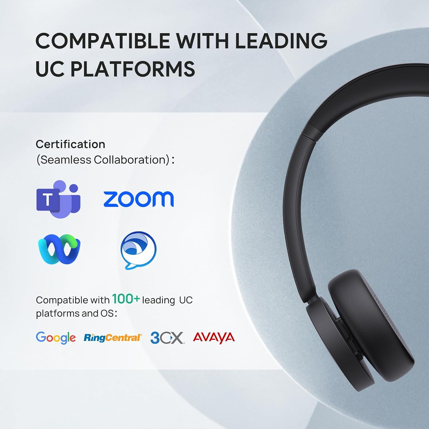 Yealink BH70 UC Wireless Bluetooth Headset with Microphone for Work, up to 35h Talking Battery, Teams UC Compatible Headsets for Computer Mobile, 147g Lightweight Headphone for Open Office 50m Range