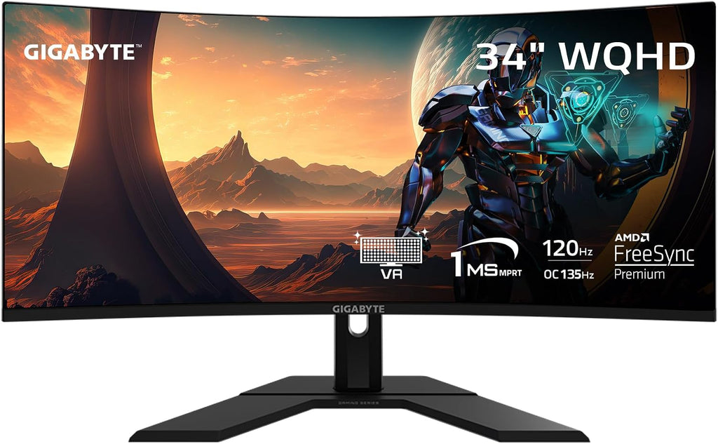 GIGABYTE GS34WQC - 34' VA Curved Gaming Monitor - WQHD 3440x1440-120Hz/OC 135Hz - 1ms MPRT - AMD FreeSync Premium - HDMI, DP - Black (GS34WQC US) (Renewed)