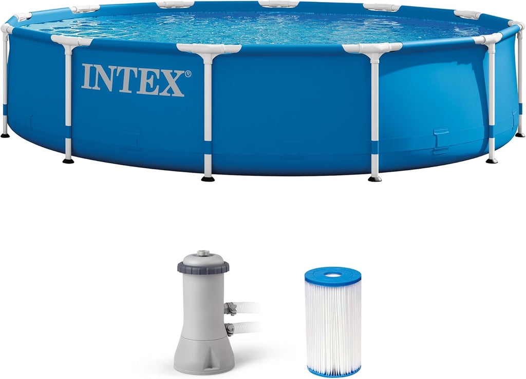 INTEX Metal Frame 12 ft x 30 in Above Ground Pool Set, Round Swimming Pool with Steel Frame, 530 GPH Cartridge Filter Pump, and Type A Filter Cartridge