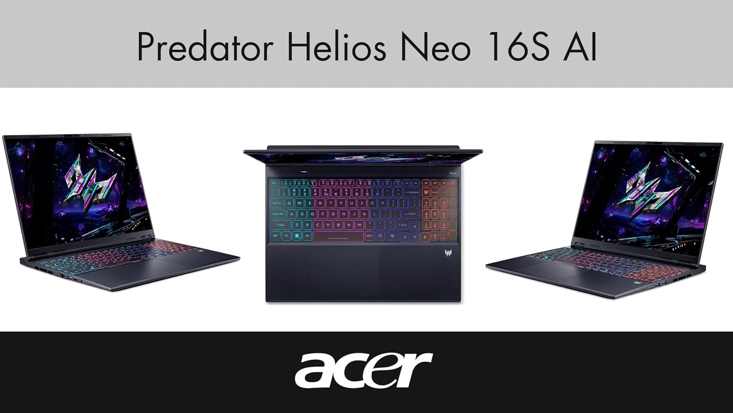 acer Predator Helios Neo 16S AI Gaming Laptop 16.0' 240Hz OLED WQXGA (Intel Ultra 9-275HX, GeForce RTX 5060 8GB, 64GB DDR5, 2TB PCIe SSD, Thunderbolt 4, Copilot, Win 11 Home) w/Dockztorm Hub