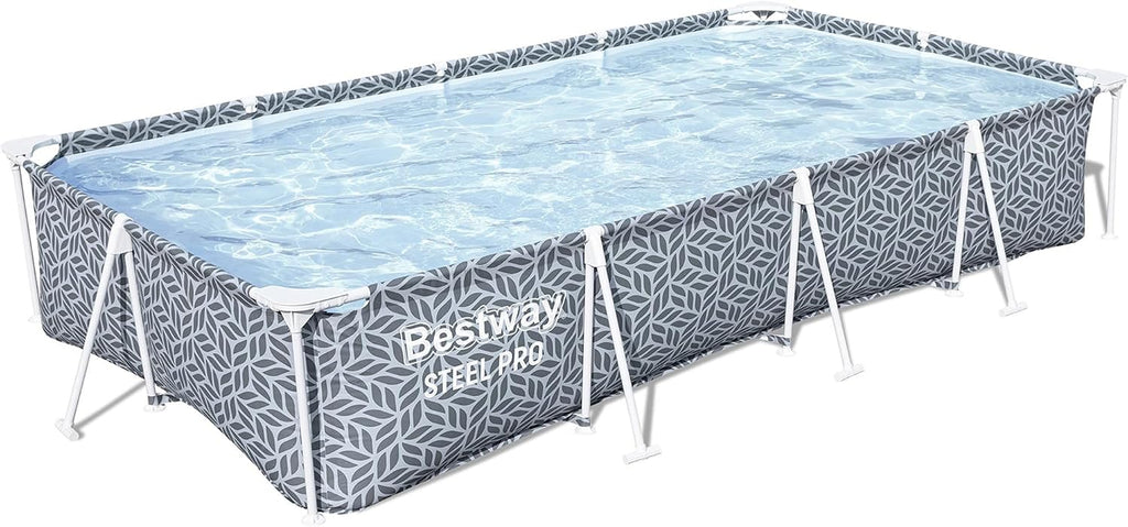 Bestway Steel Pro 12' x 6' 7' x 26' Rectangle Above Ground Outdoor Swimming Pool Set with DuraPlus Liner and FrameLink System, Gray