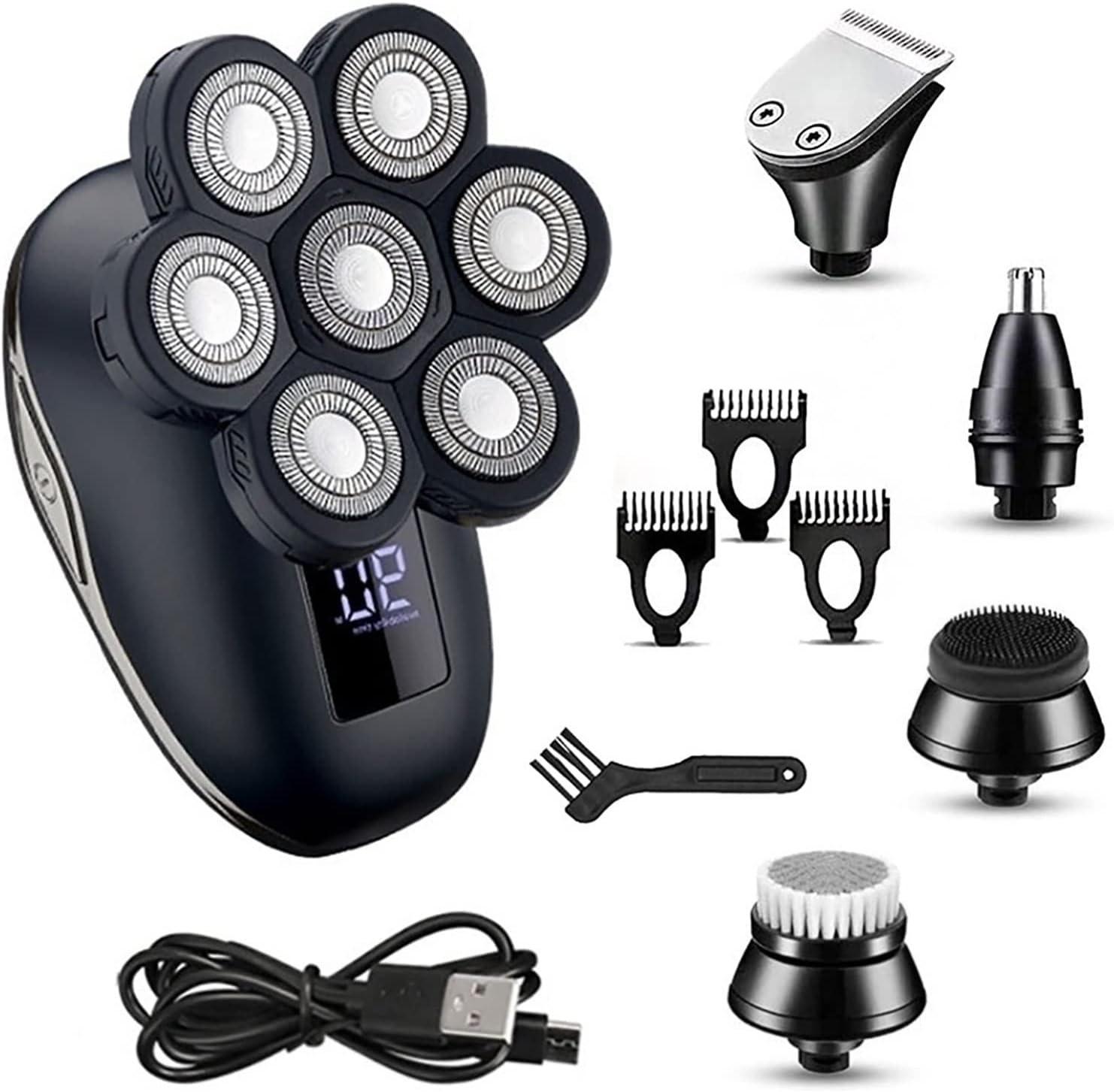 Electric Razor for Men, 5 IN 1 Waterproof 7-blade Shaving Machine Rechargeable Beard Bald Electric Shaver For Men Body Hair Trimmer Grooming Kit Electric Razor