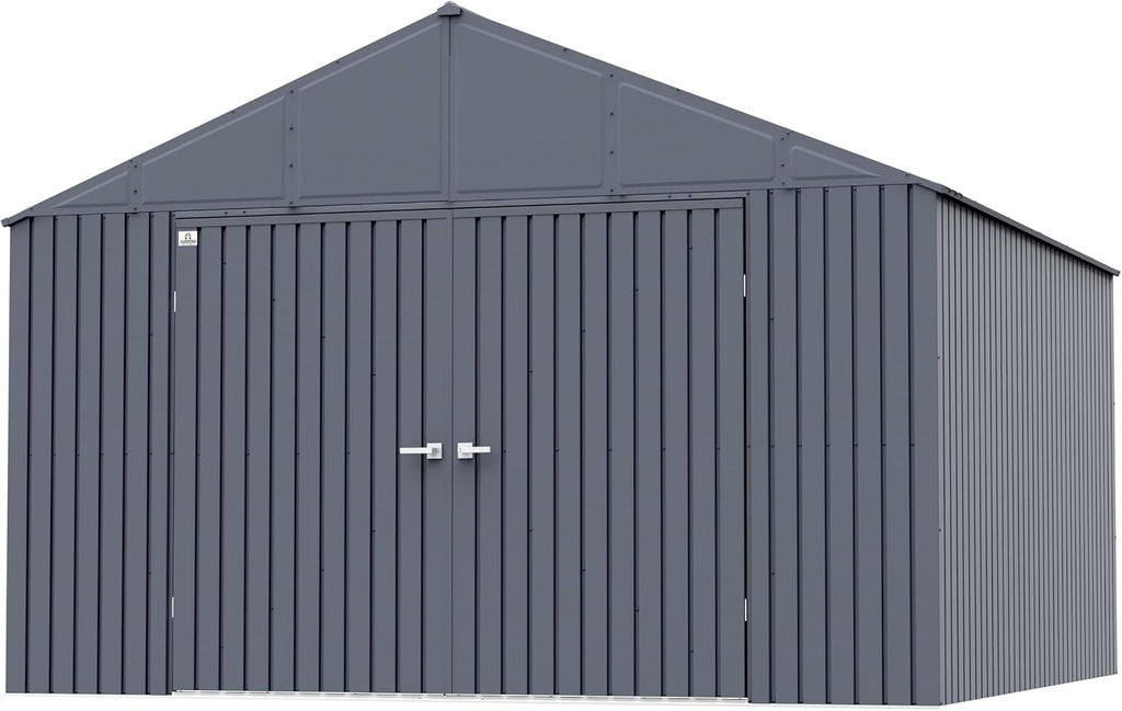 Arrow Shed Elite 12' x 12' Tall Outdoor Steel Storage Shed with High Gable and Lockable Doors Storage Building, Anthracite