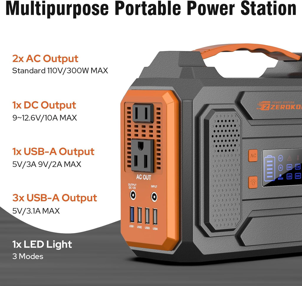 300W Portable Power Station with Foldable Solar Panel 60W, Portable Solar Power Generator with Panels, Camping 65W 110V Power Bank with AC Outlet for Laptop Smart Device RV Outdoor Power Outage