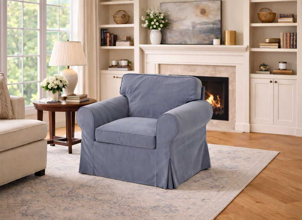 Velvet Pets Friendly Sofa Covers Custom Made Compatible for IKEA Ektorp Armchair Slipcovers (Velvet Light Gray Ektorp Chair)