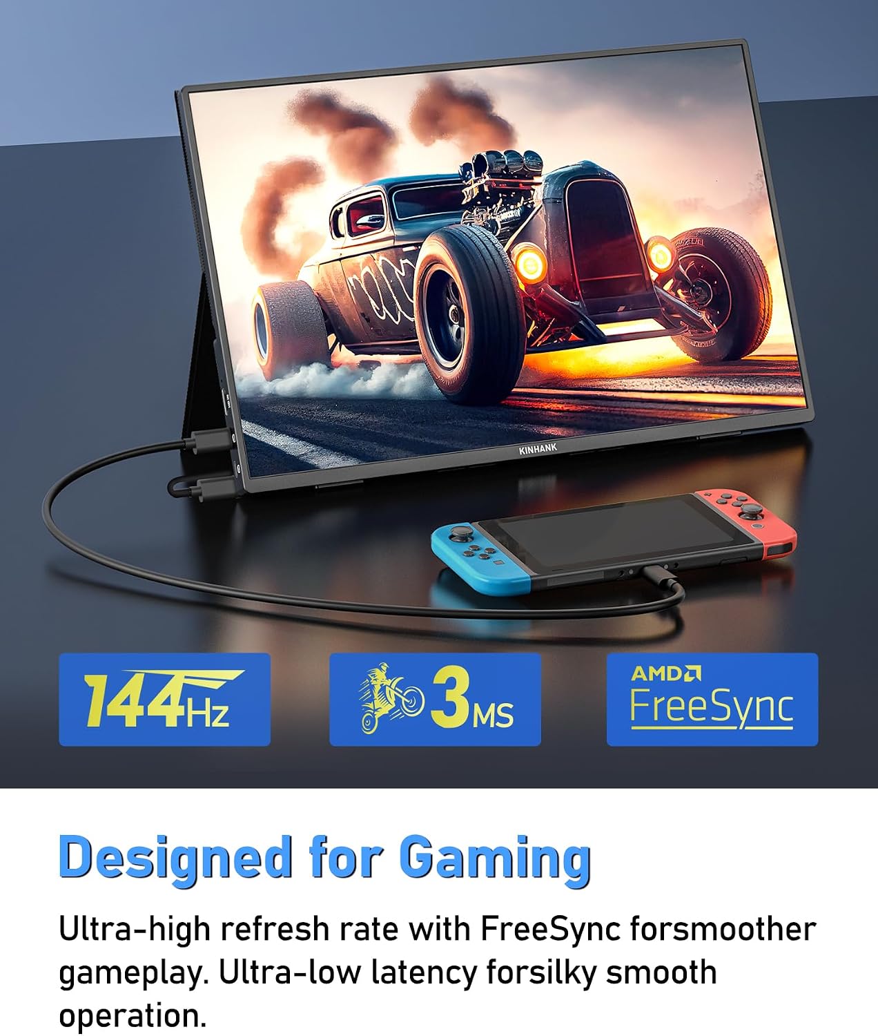 2.5K 144Hz Portable Gaming Monitor 16', 2560x1600, Plug & Play, 100% sRGB, 500nits, 16:10, Eye Care Second Computer Display with Speakers for Laptop, PC, Mac, P-S4/5, Sw-tch, X-BO, USB-C/HDMI, (K16G)