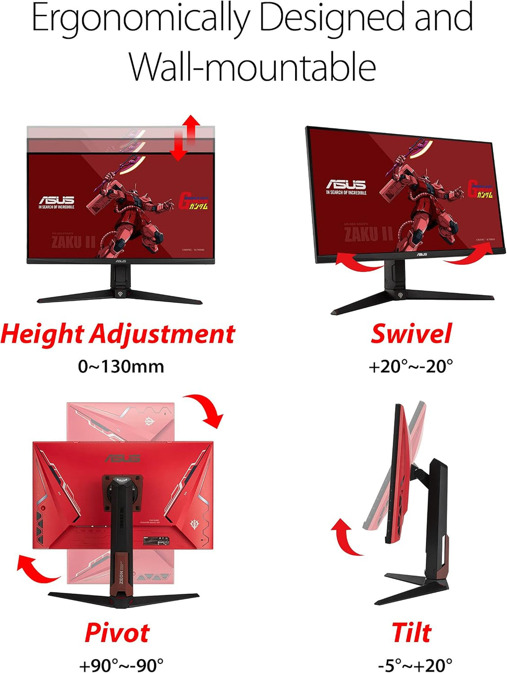 ASUS TUF Gaming 27' 1440P HDR Monitor (VG27AQGL1A) ZAKU II Edition - QHD (2560 x 1440), 170Hz, 1ms, IPS, G-SYNC Compatible, Extreme Low Motion Blur Sync, 130% sRGB, Eye Care, DisplayPort, HDMI, USB