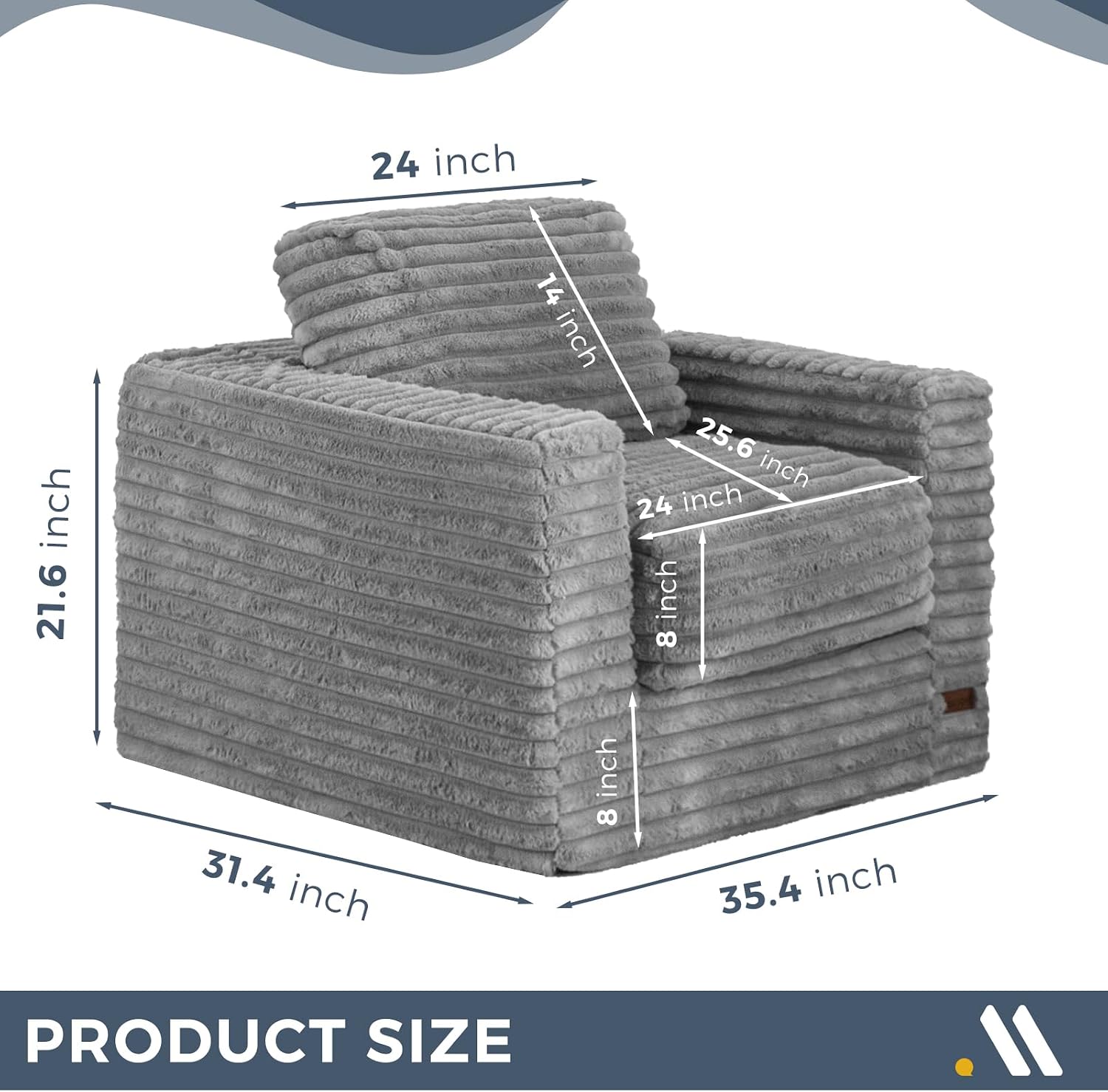 MAXYOYO Bean Bag Chair for Adults, Upholstered Floor Sofa with Pillows and Armrests, Bean Bag Sofa Plush Chair Couch for Bedroom Living Room, Dark Grey