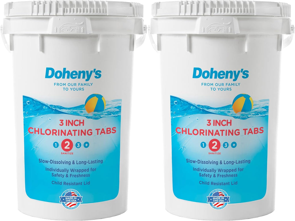Doheny's 3-Inch Stabilized Chlorine Tablets for Sanitizing Swimming Pools | 99% Pure Tri-Chlor, 90% Available Chlorine | Long-Lasting, UV-Protected, Slow-Dissolving | Individually Wrapped 100lb Bucket